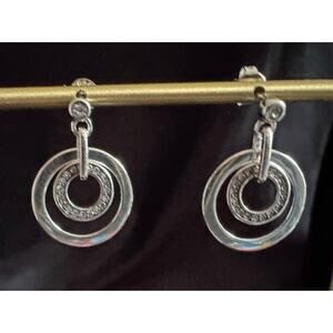 Sterling Silver 925 Circle Dangle Earrings 1" Double Hoop E56